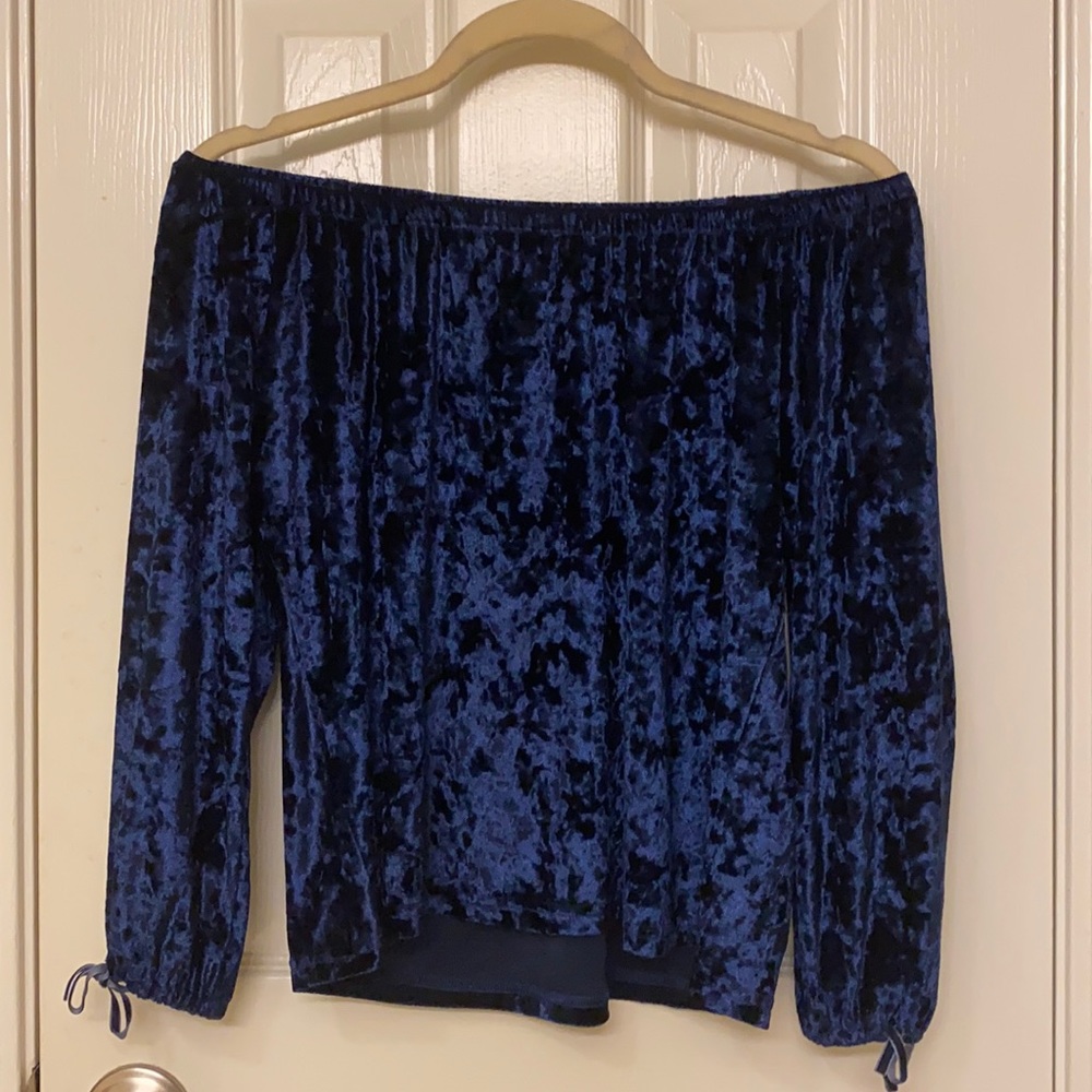 Velvet Off shoulder Long Sleeve Crop Top